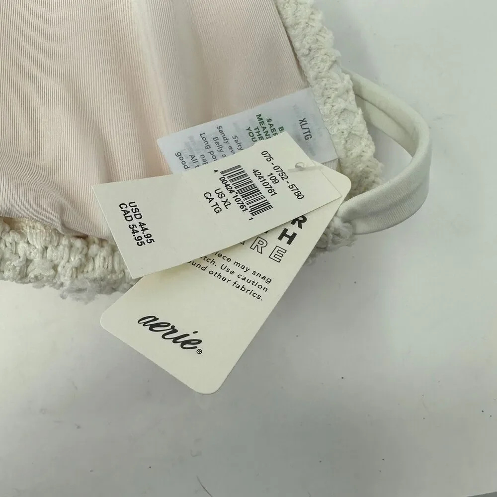 Aerie Cream Knit Bikini Top Halter Top‎ Size XL NWT